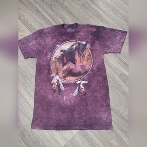Retro The Mountain T-Shirt Wild American Horses & Dream Catcher Indian